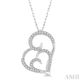 1/6 Ctw Double Heart Round Cut Diamond Pendant With Link Chain in 10K White Gold